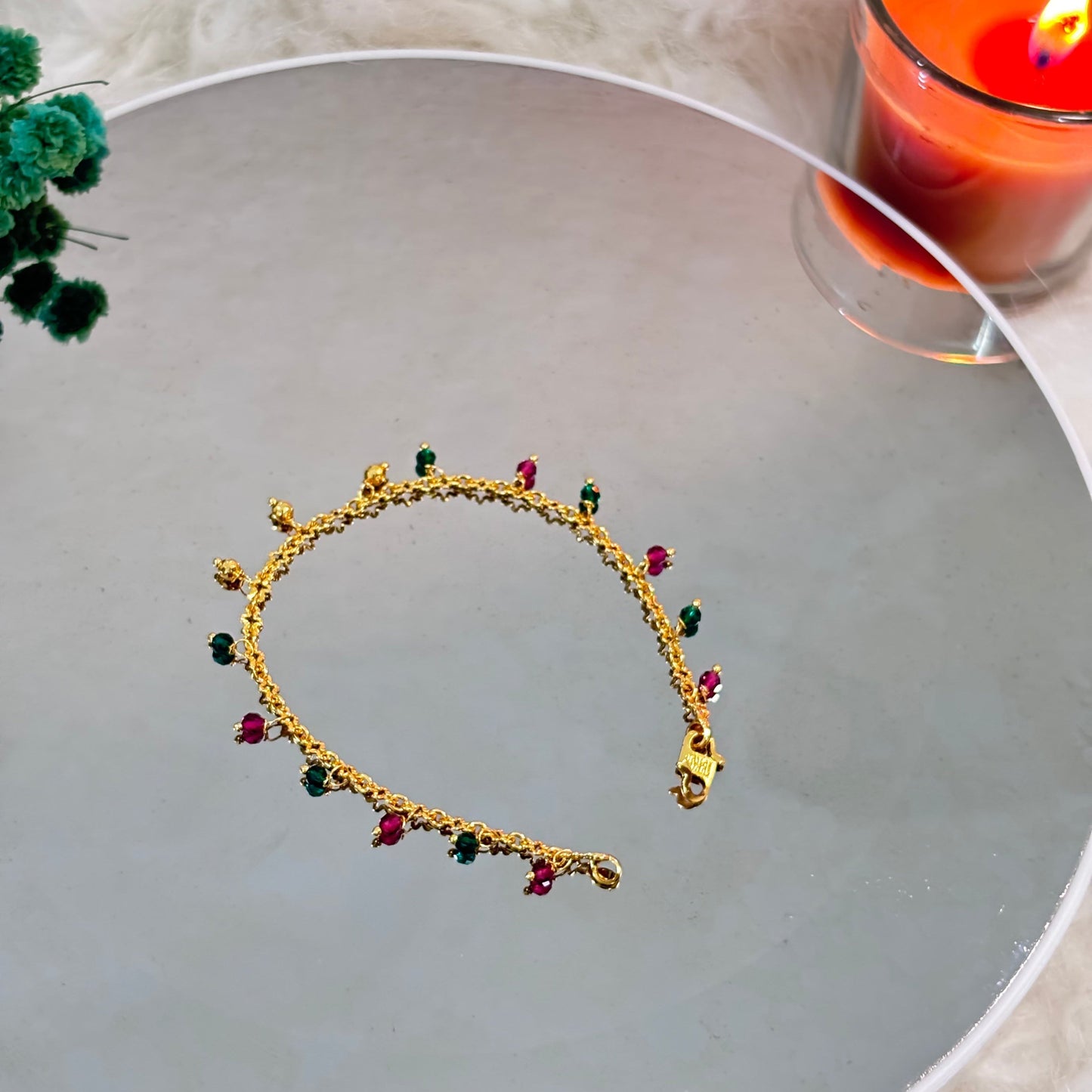 Brass Beaded Gold Tone AD Bracelet