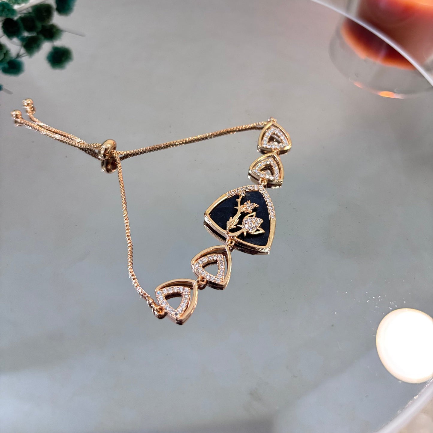 Rose Gold Black Adjustable AD Bracelet
