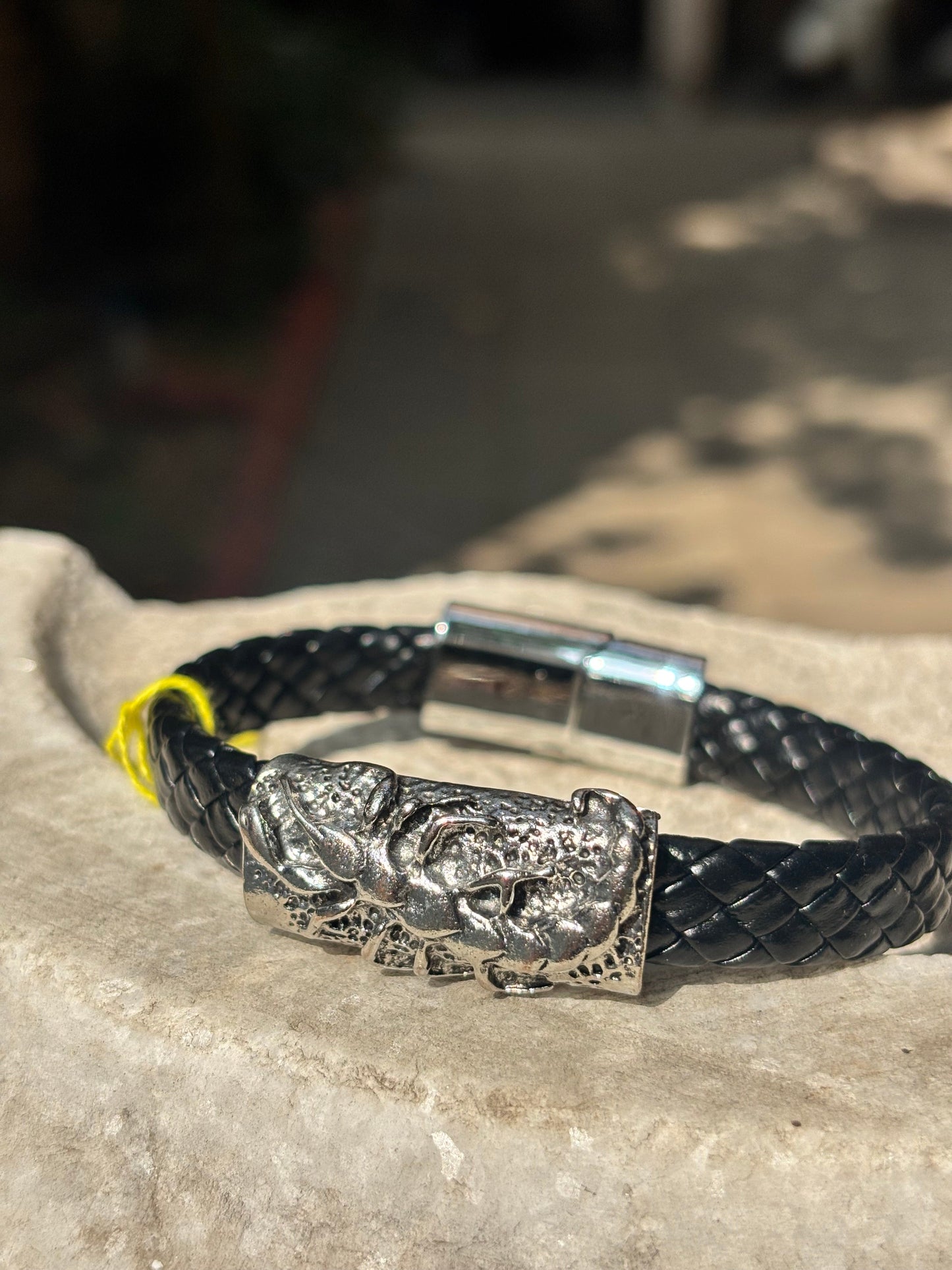 Mens Leather Bracelet | Braided with Silver Scorpion Charm