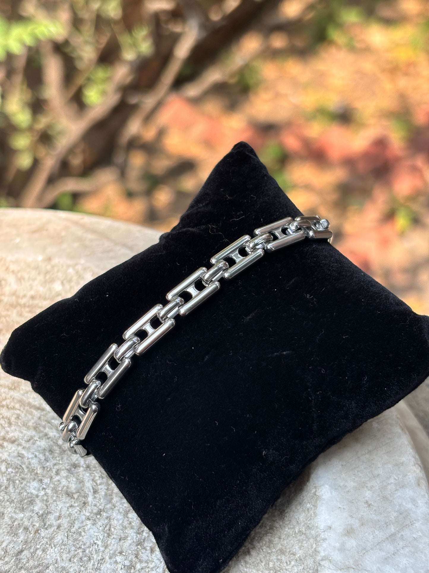 Mens Chain Bracelet | Silver Rail Chain Link Anti-Tarnish