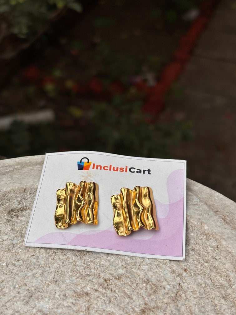 Molten Gold Textured Anti Tarnish Stud Earrings for Women