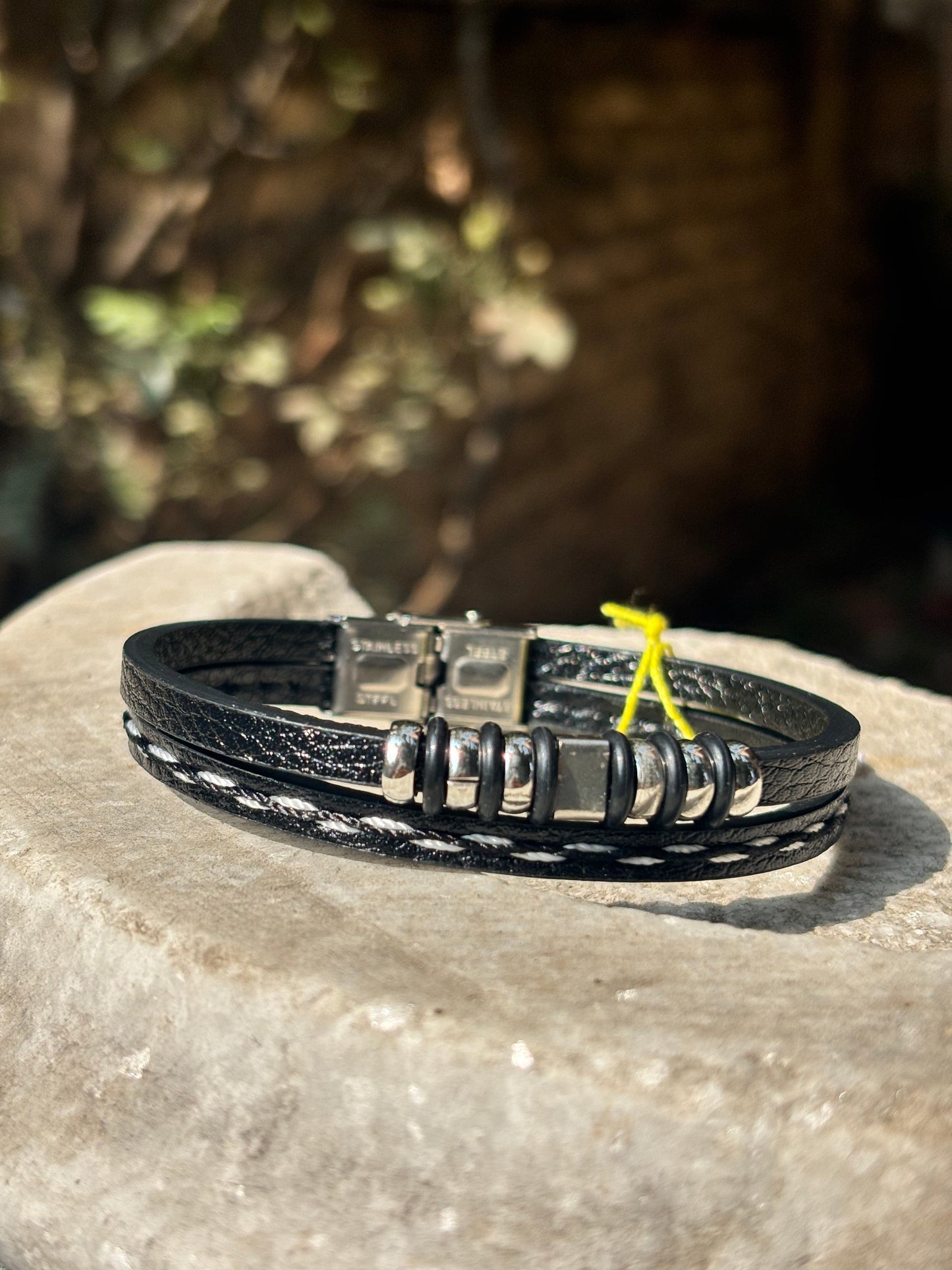 Mens Leather Bracelet | Multi Strap Stitched Leather
