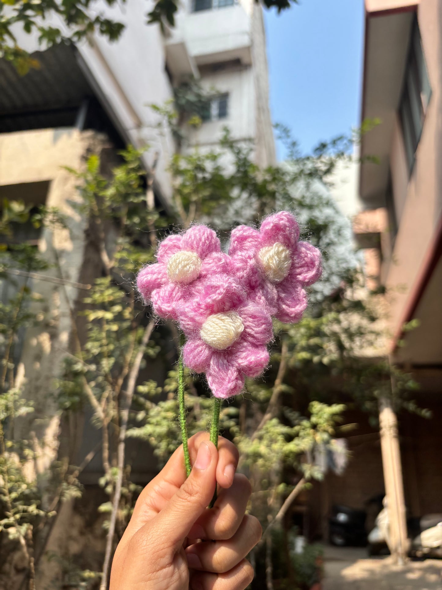 Crochet Puff Flower | Lavender With White Dot