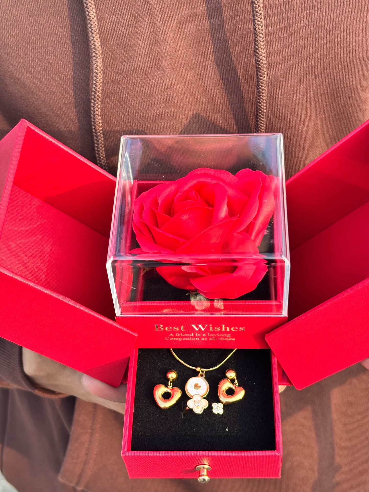 Valentine's Special | Cute Red Rose Gift Box with Jewellery Set