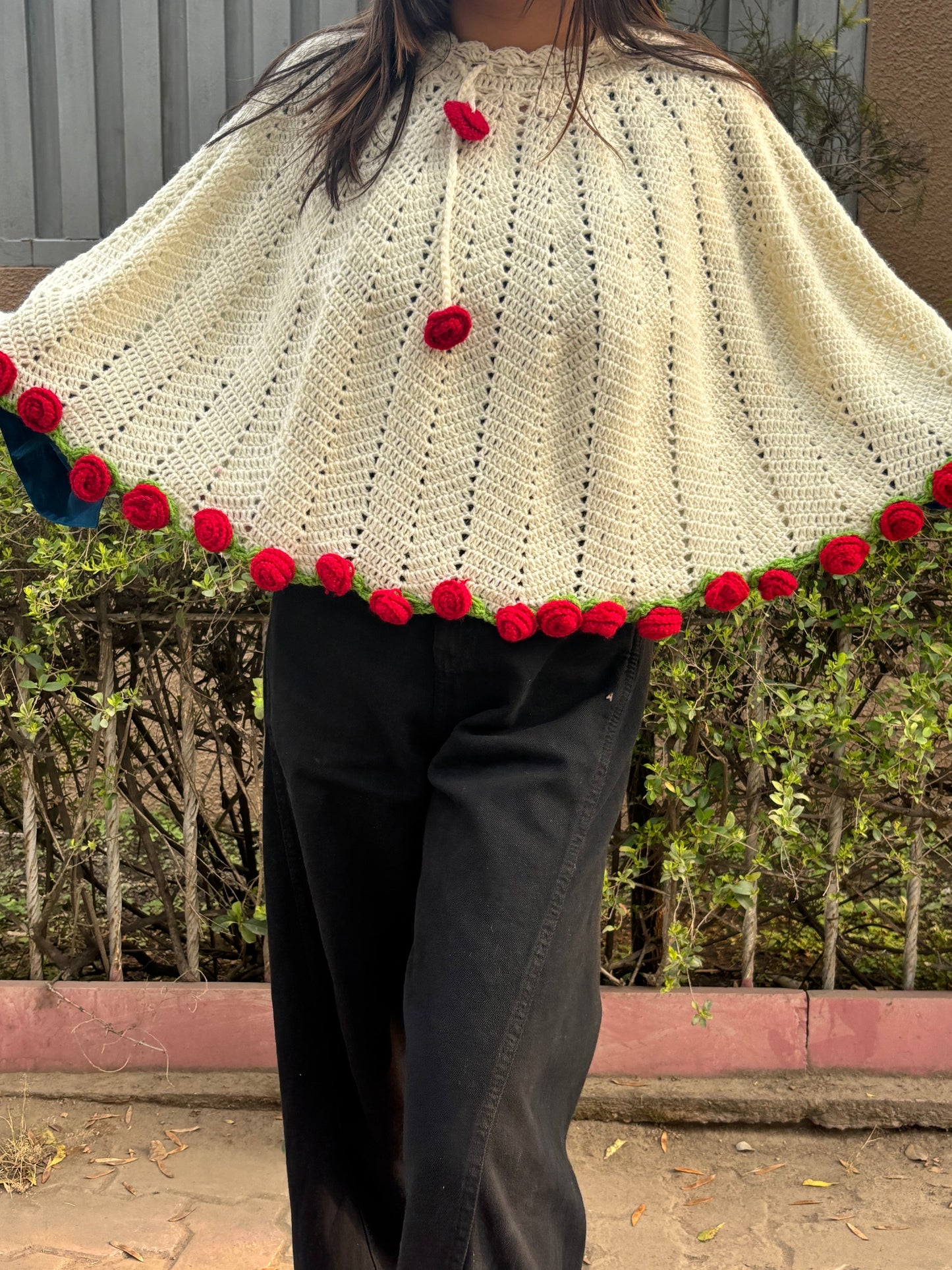 Red Rose Crochet Poncho Bouquet