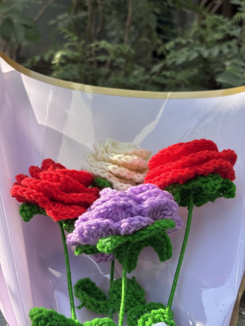 Crochet Bouquet | Red White Lavendar Gulmohar Gulab