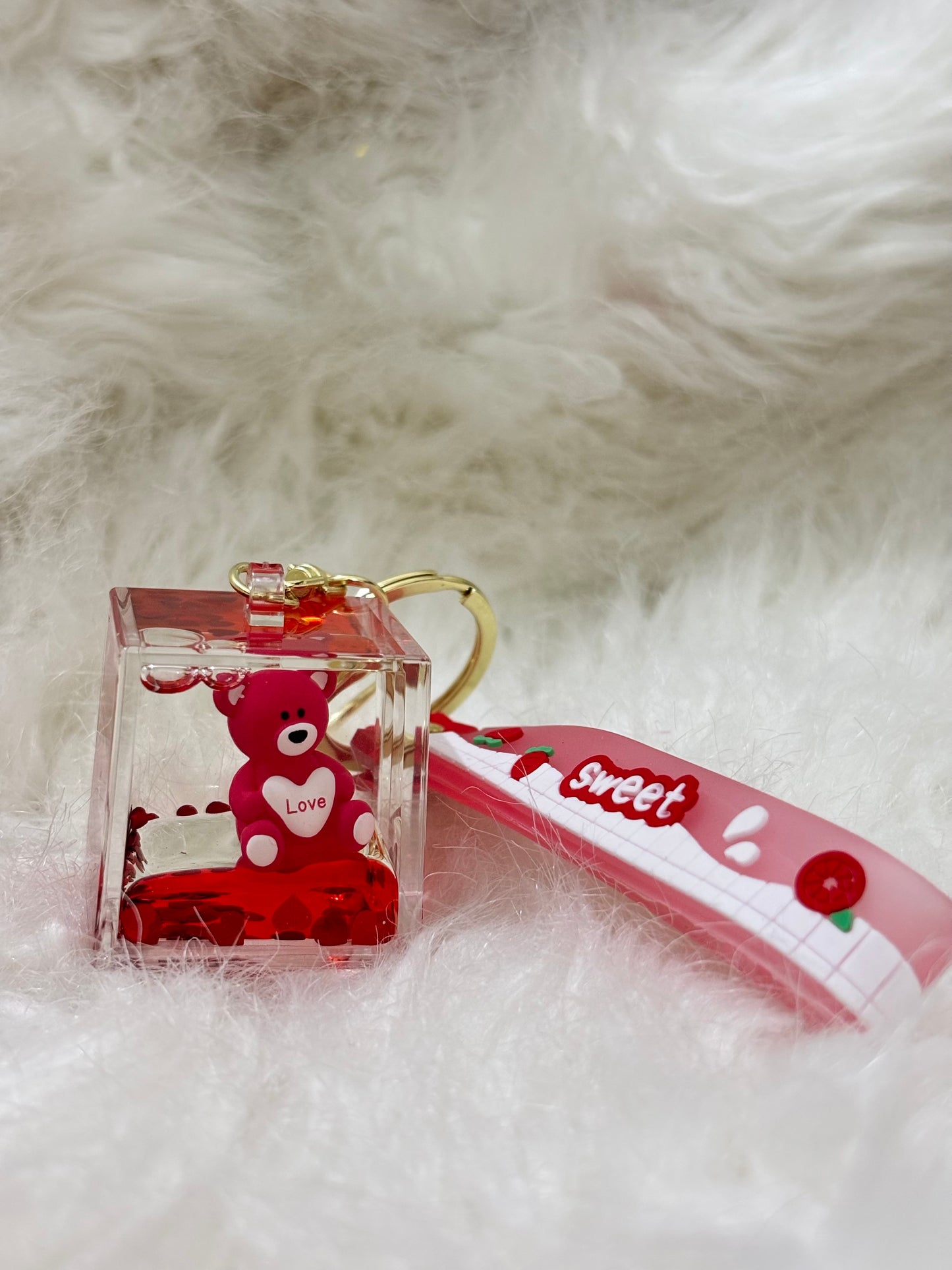 Keychain | Red Heart Teddy Liquid Bottle