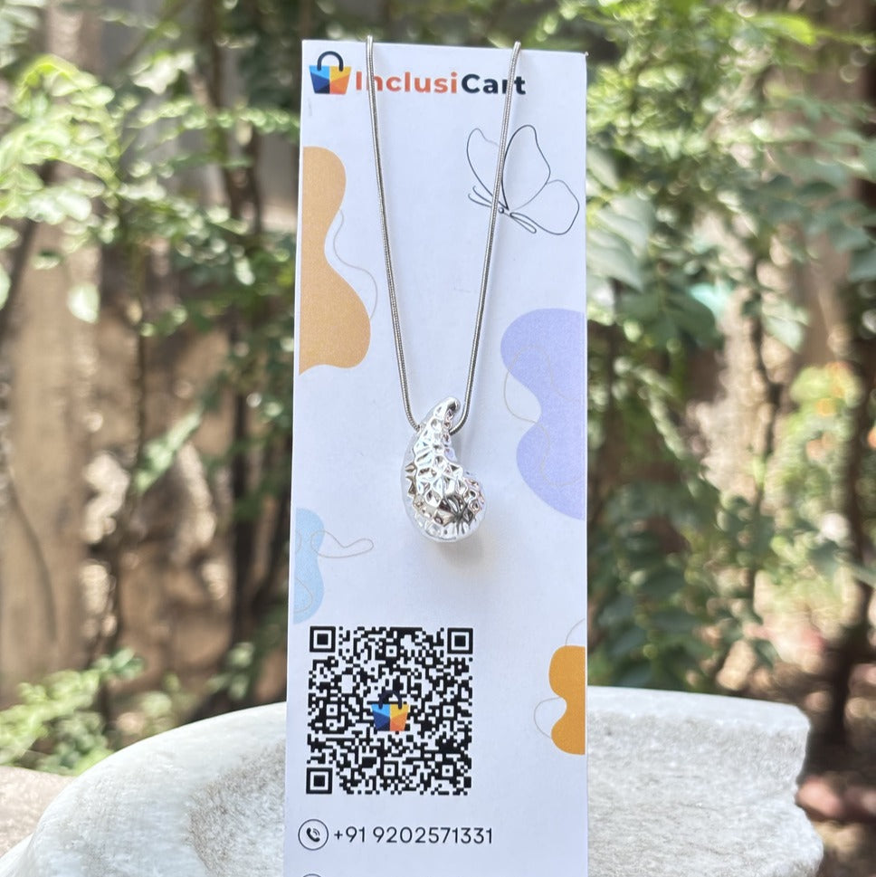 Silver Lava Drop Pendant Necklace