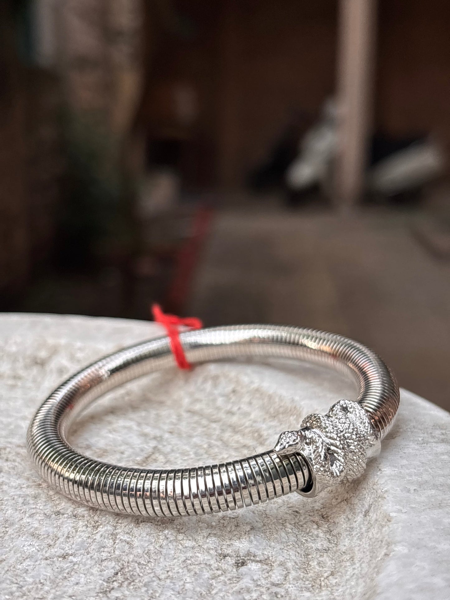 Silver Snake Chain Bracelet with Textured Leaf Charm