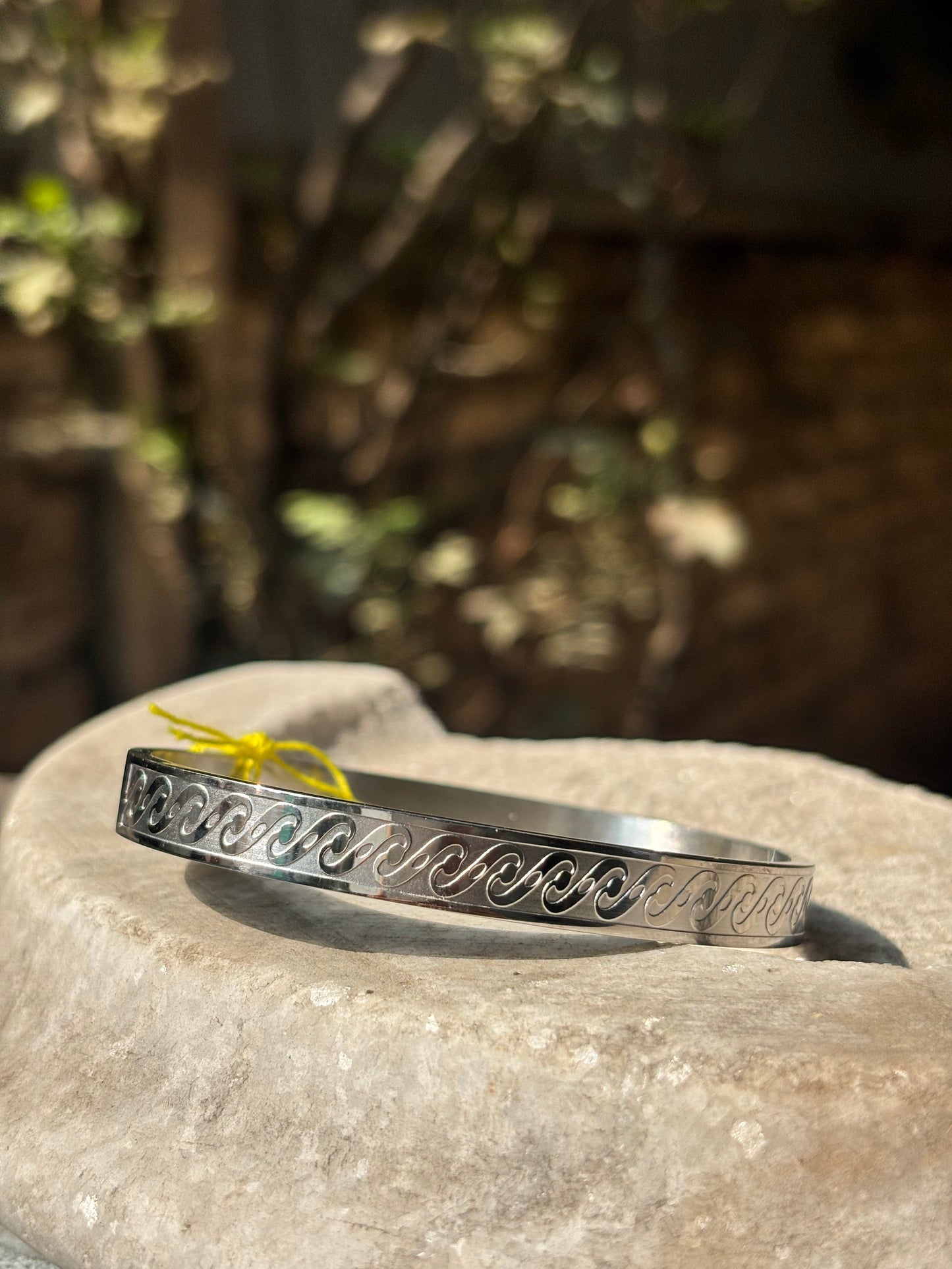 Mens Bracelet | Silver Wave Engraved