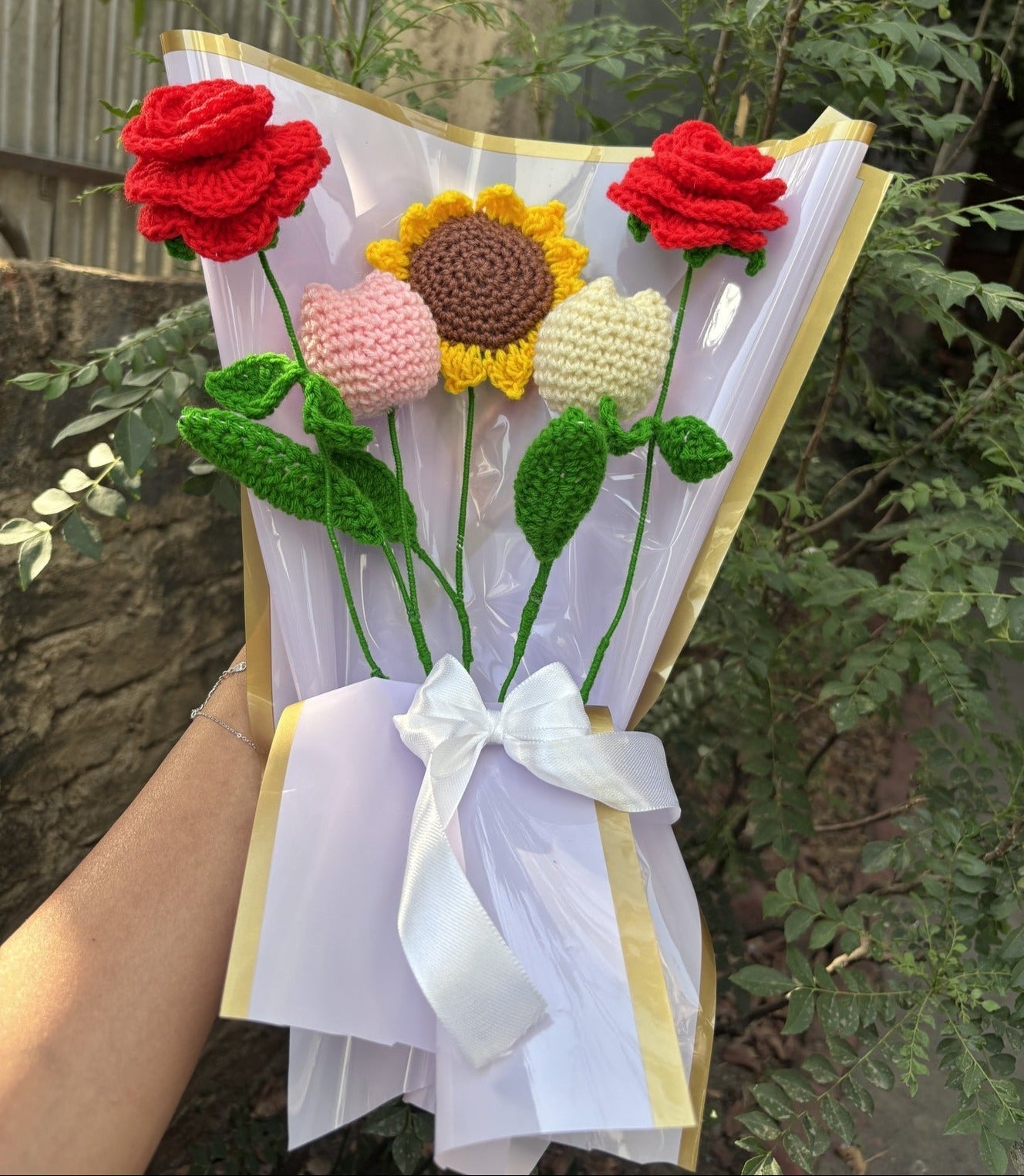 Crochet Bouquet | Sunflower Red Rose Tulip