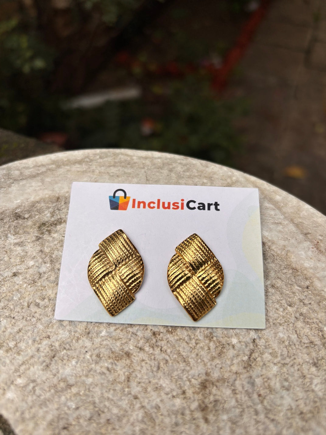 Textured Leaf Anti-Tarnish Gold Stud Earrings