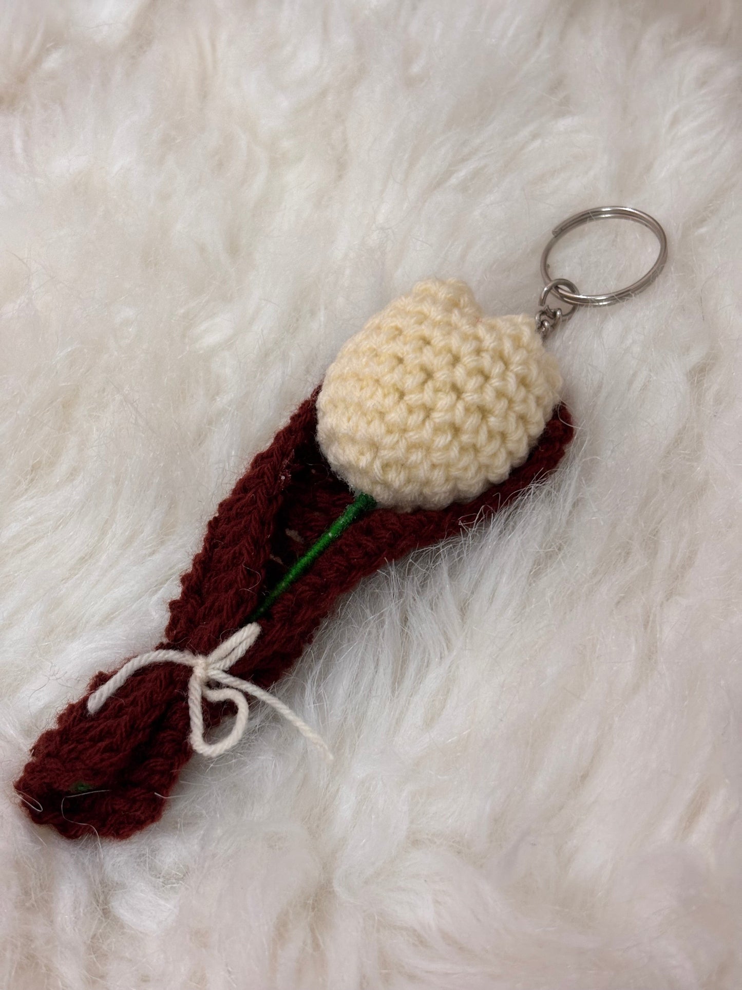 Crochet Bouquet Keychain | White | Tulip