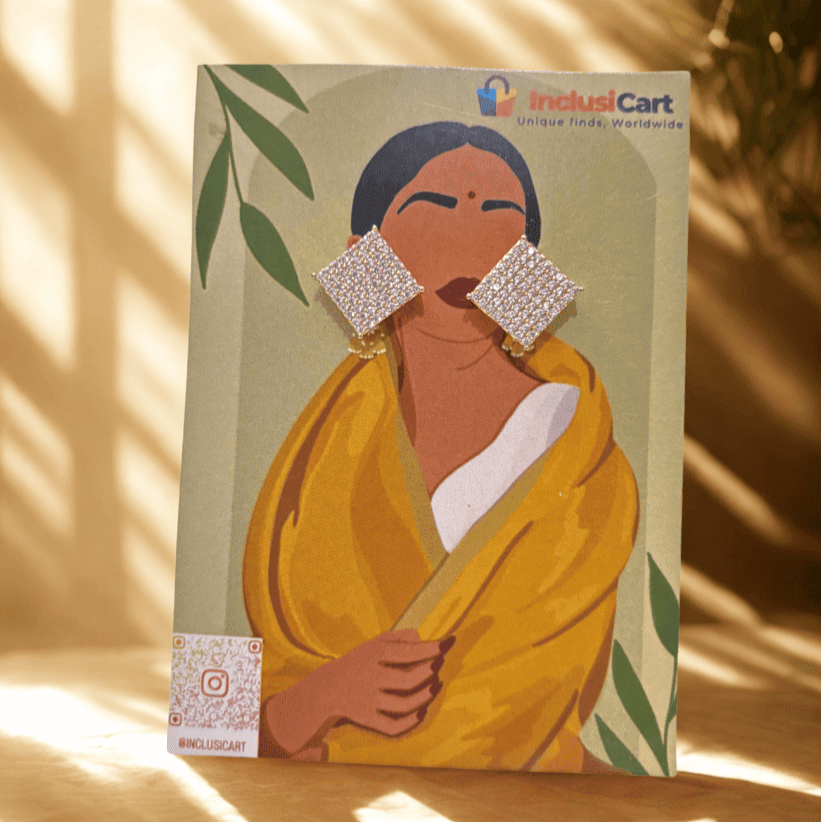 glittery square stud earrings