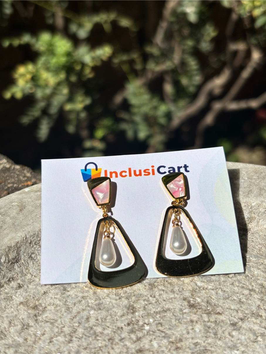 Hanging Pearl Triangular Anti Tarnish Stud Earrings