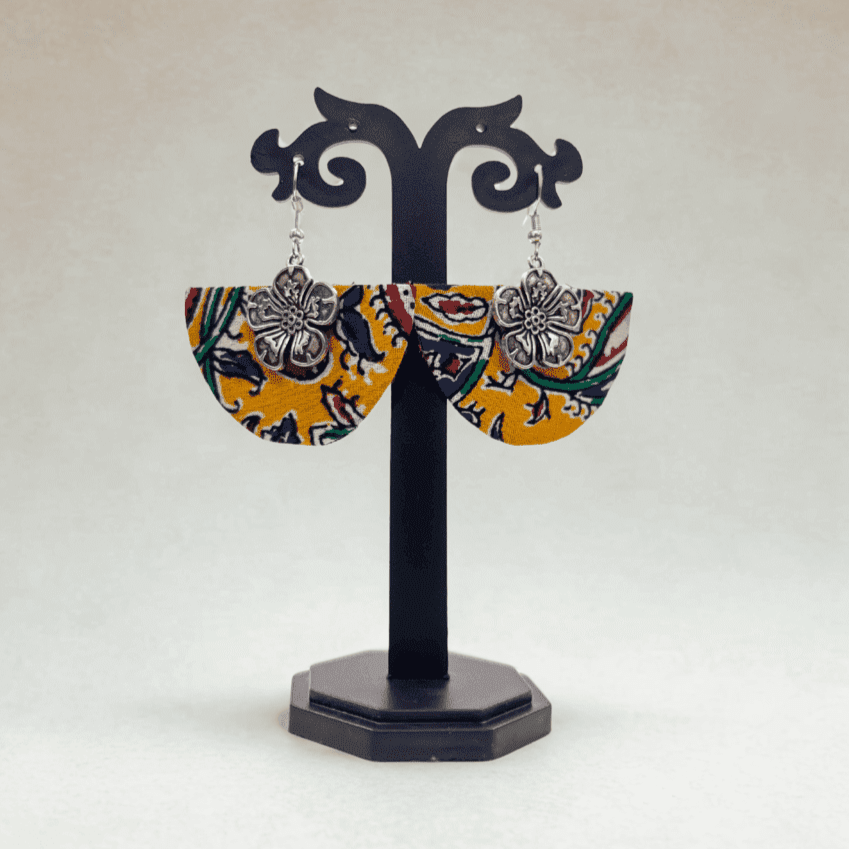 Yellow Kalamkari Fabric Earrings