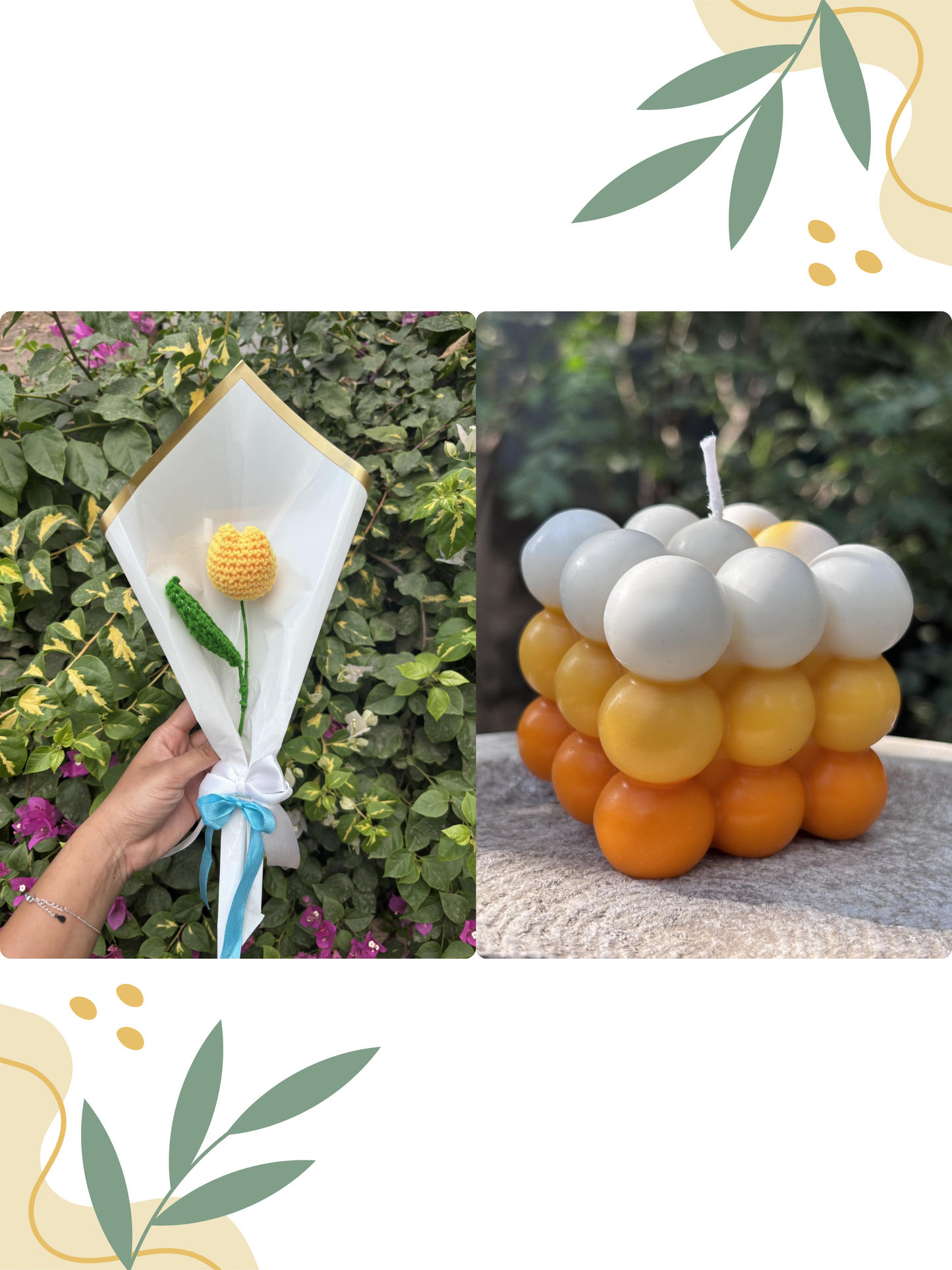 Yellow Tulip Crochet | Shaded Bubble Scented Candle | Combo