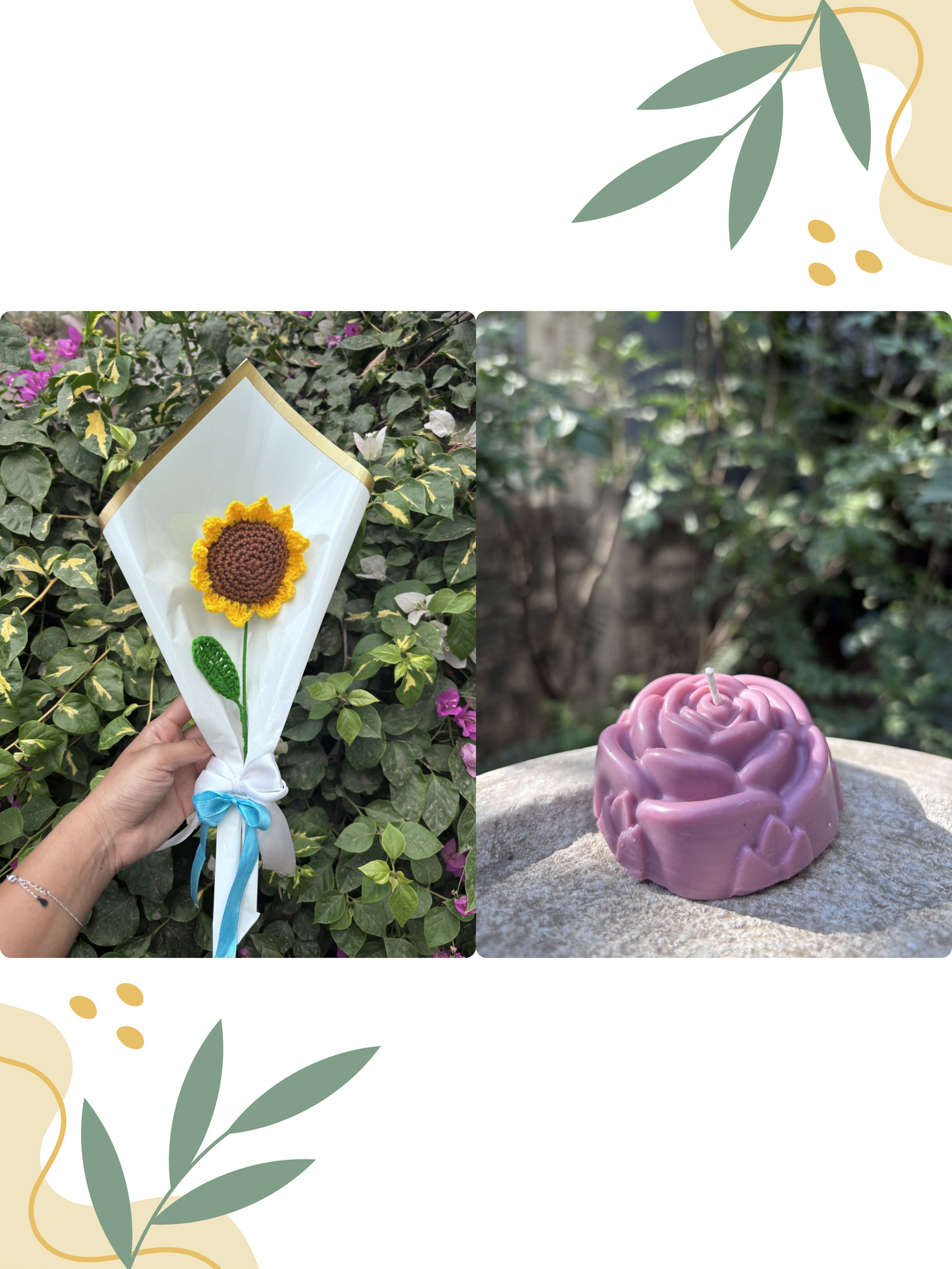 Sunflower Crochet | Rose Lavender Scented Candle | Combo