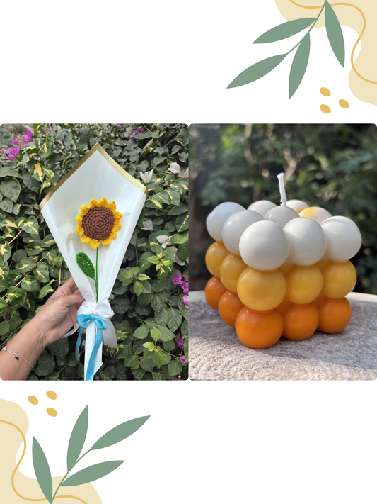 Sunflower Crochet | Bubble Shaded Scented Candle | Combo
