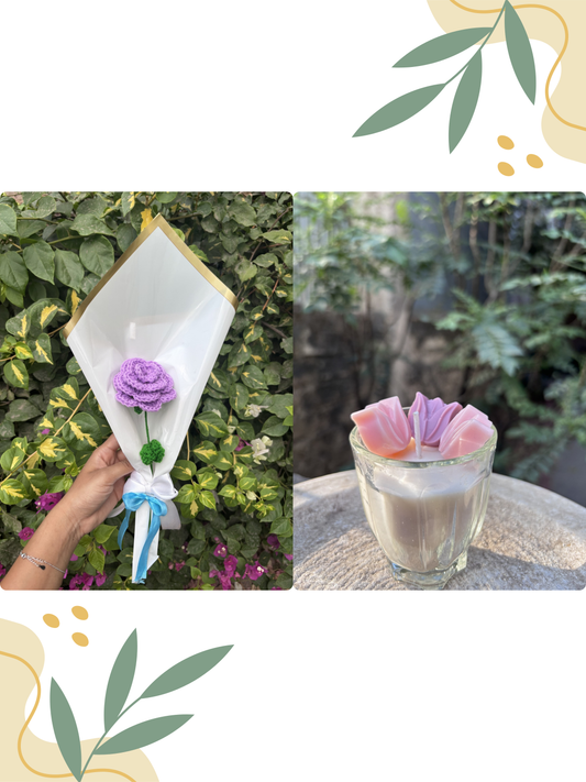 Lavender Rose Crochet | Pink Tulip Scented Candle | Combo