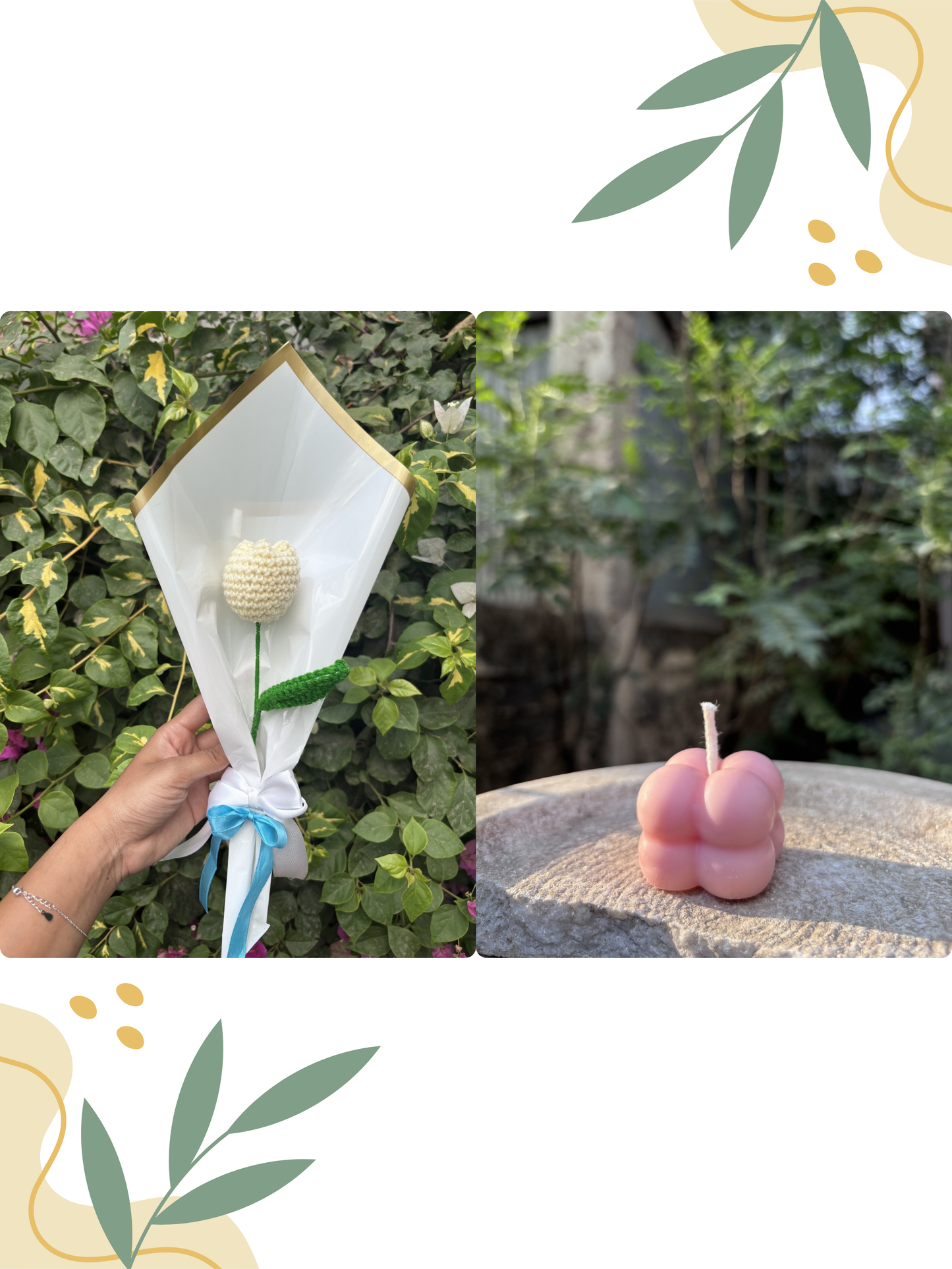 White Tulip Crochet | Pink Bubble Scented Candle | Combo