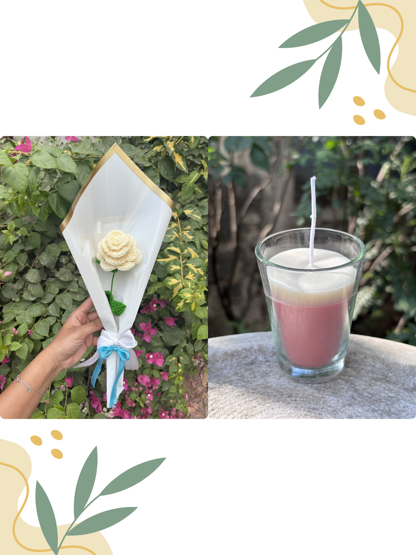 White Rose Crochet | Rose Milk Scented Candle | Combo