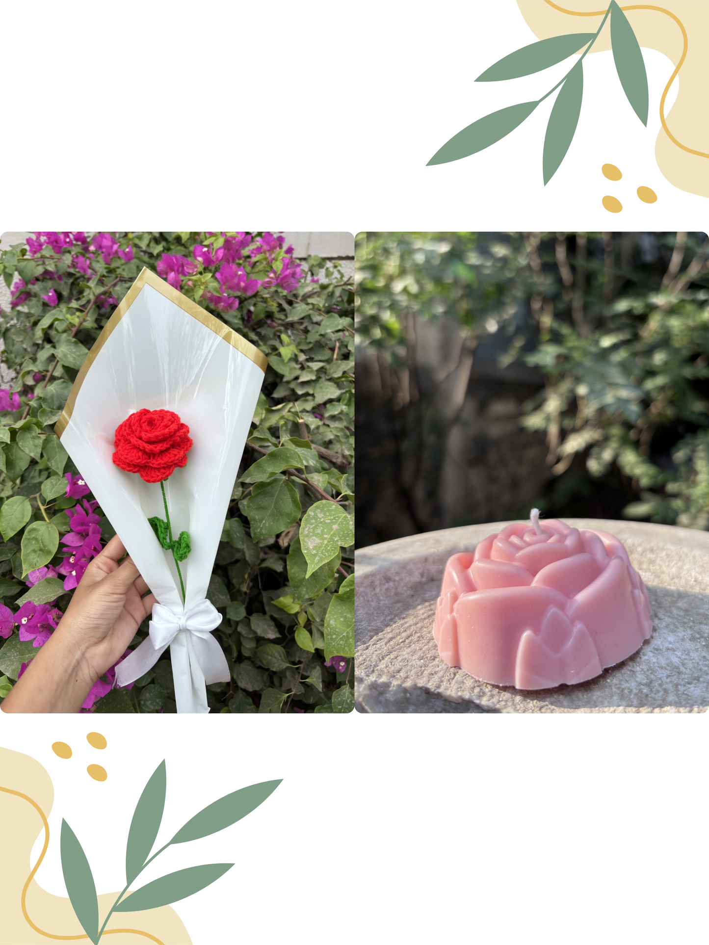 Red Rose Crochet | Pink Rose Scented Candle | Combo