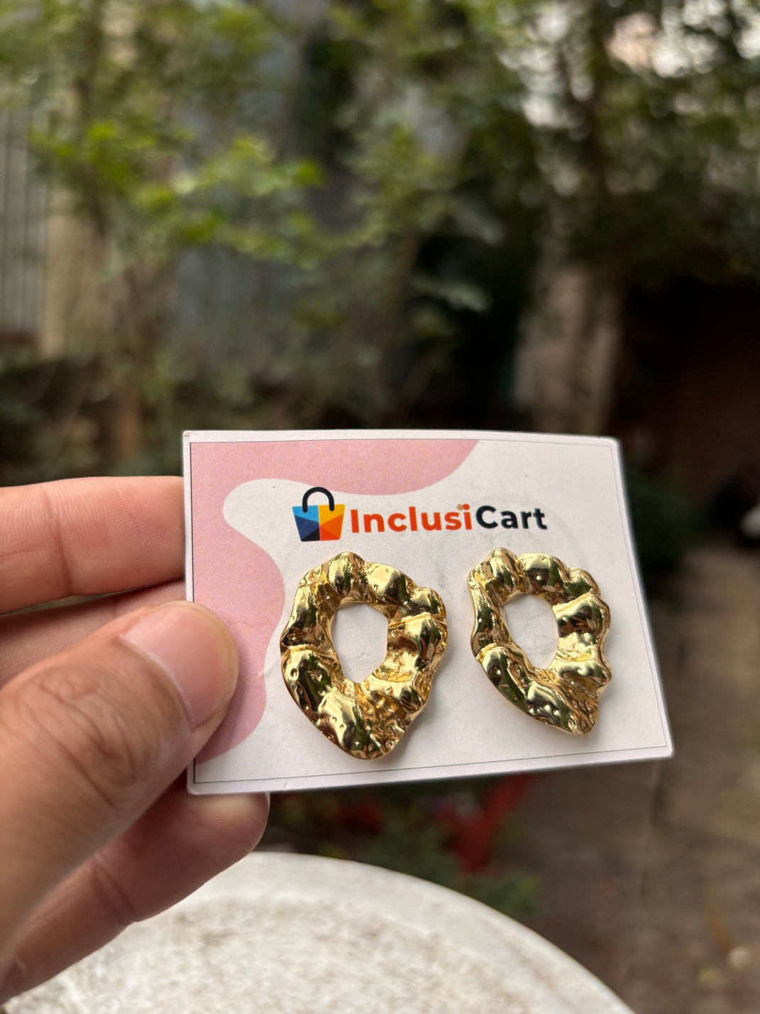 Anti-Tarnish Abstract Molten Gold Stud Earrings