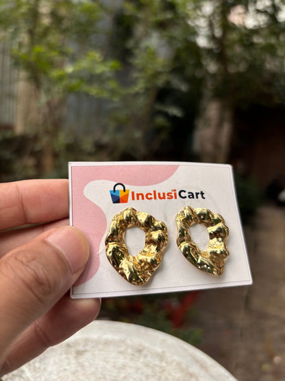 Anti-Tarnish Abstract Molten Gold Stud Earrings