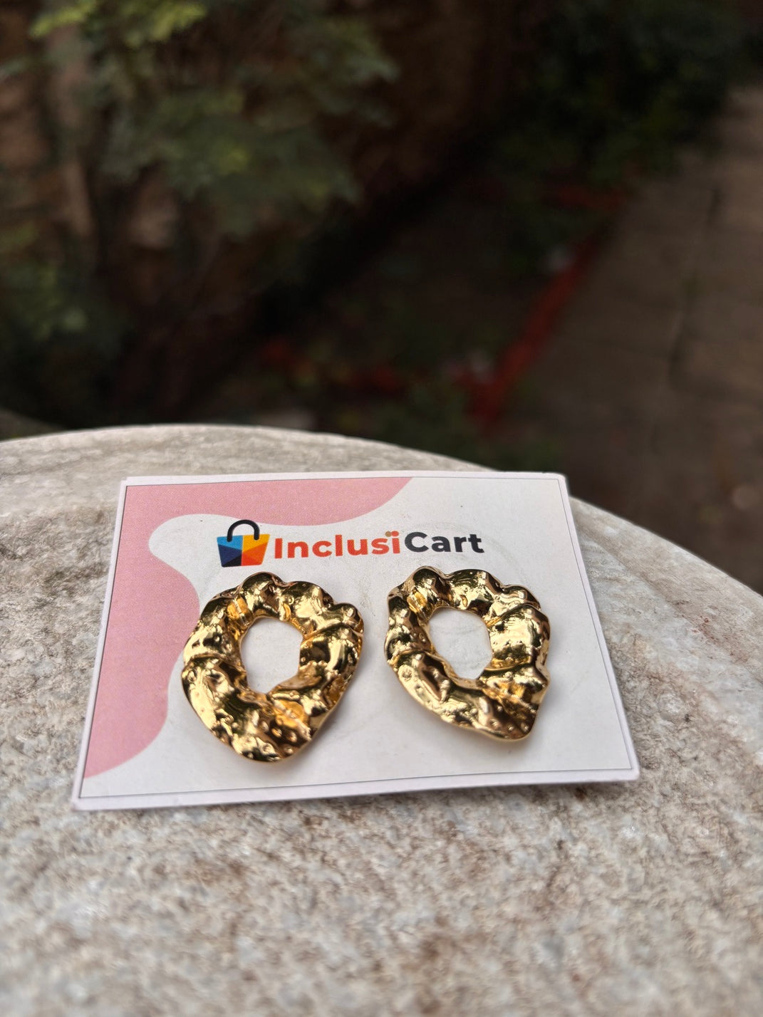 Anti-Tarnish Abstract Molten Gold Stud Earrings