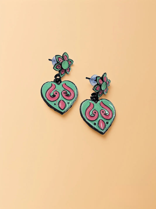 Antique Heart Earrings - Pista Green