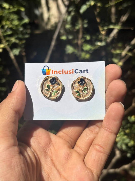 Anti tarnish Earrings | Black Flower Floral Design