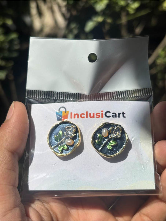 Anti tarnish Earrings | Blue Floral Design