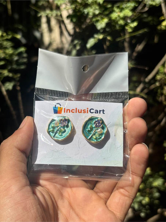 Anti tarnish Earrings | Cyan Floral Design