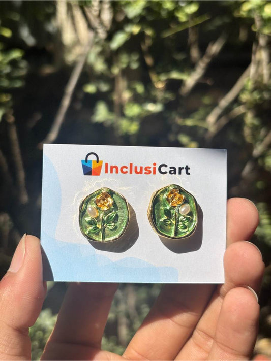 Anti tarnish Earrings | Green Floral Design