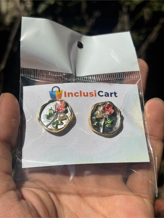 Anti tarnish Earrings | Grey Floral Design