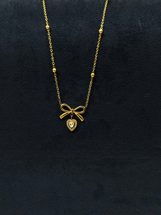 Anti tarnish Necklace | Bow With Heart Pendant