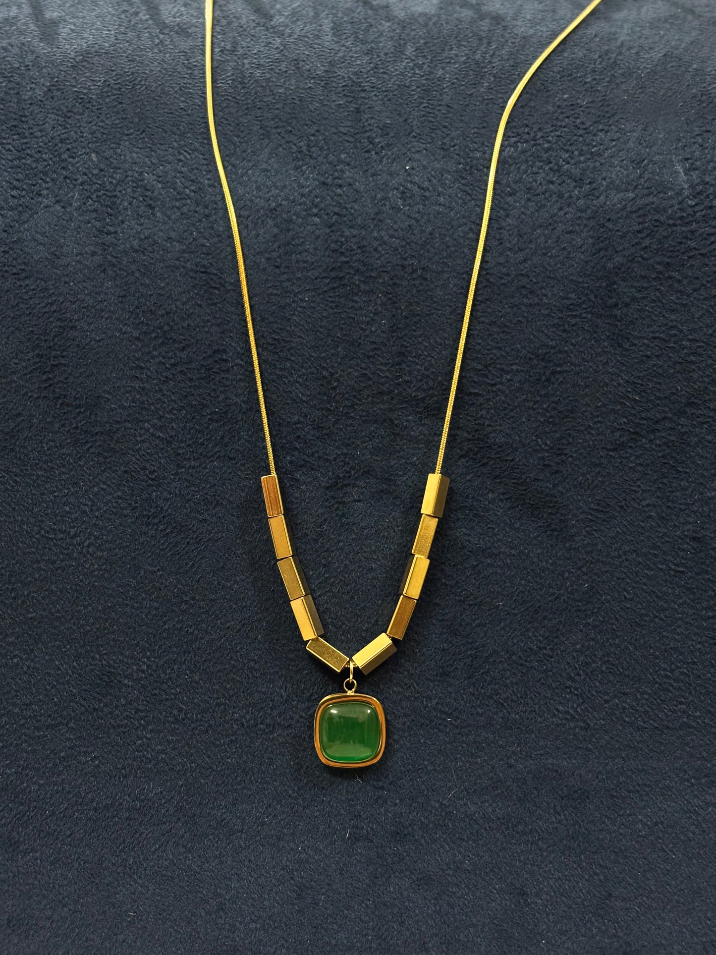 Anti tarnish Necklace | Green Gem Golden Ring Pendant