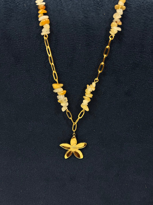 Anti tarnish Necklace | Flower Pendant Stone Chain