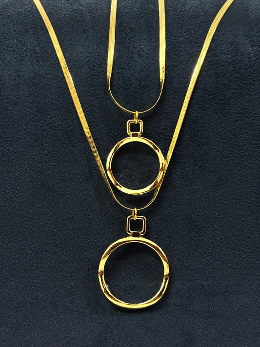 Anti tarnish Necklace | Multi Chain Dual Circular Pendant