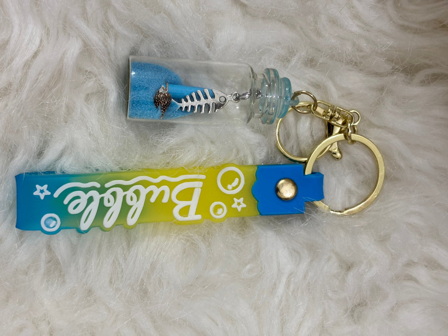 Blue Hidden Message Glass Bottle Keychain