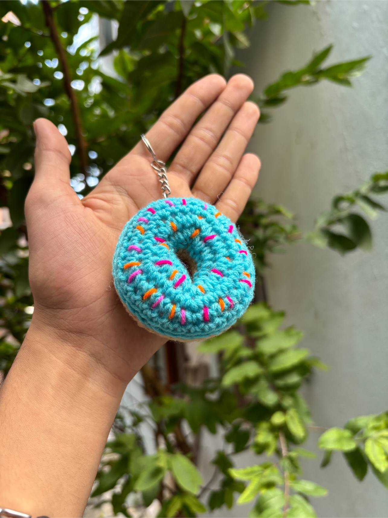 Crochet Donut Keychain | Blue Icing