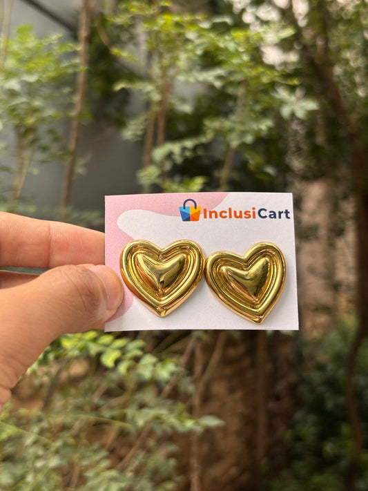 Bold Puffy Heart Gold Anti-Tarnish Earrings