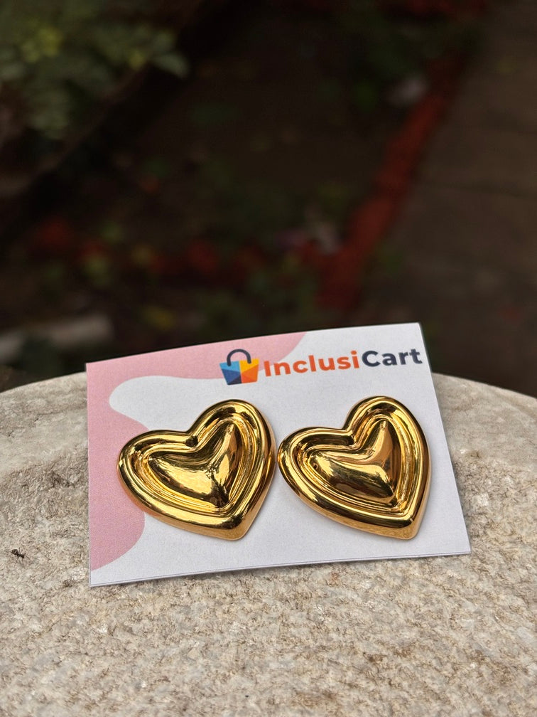 Bold Puffy Heart Gold Anti-Tarnish Earrings