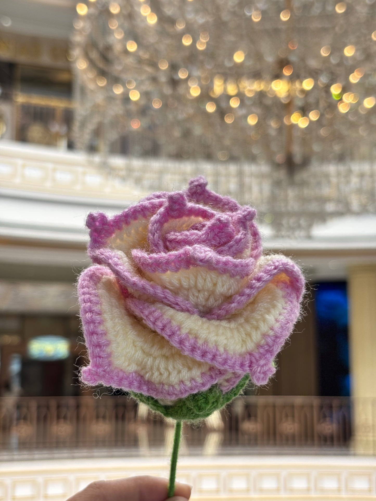Crochet Flower | Off White | Lavender Border Rose
