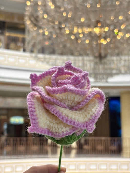 Crochet Flower | Off White | Lavender Border Rose