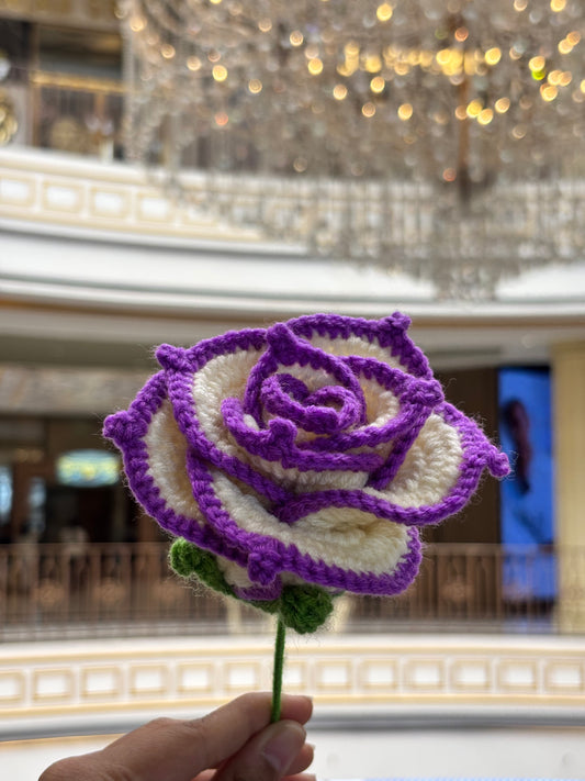 Crochet Flower | Off White | Purple Border Rose