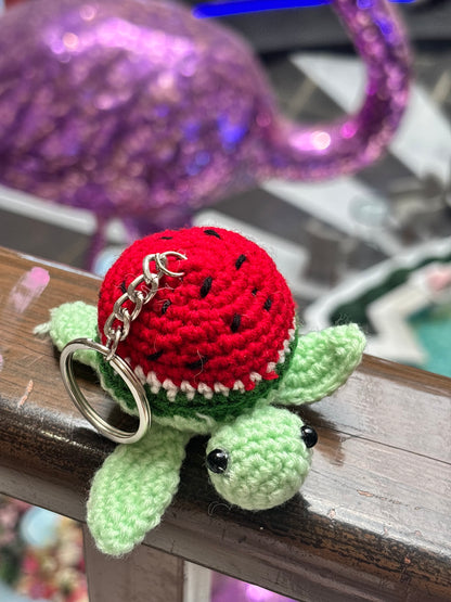 Crochet Keychain | Turtle | Green Turtle with Watermelon Back