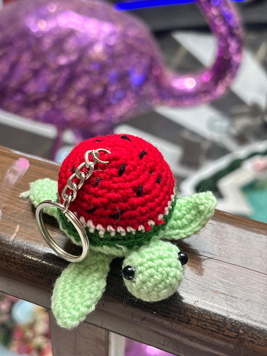 Crochet Keychain | Turtle | Green Turtle with Watermelon Back