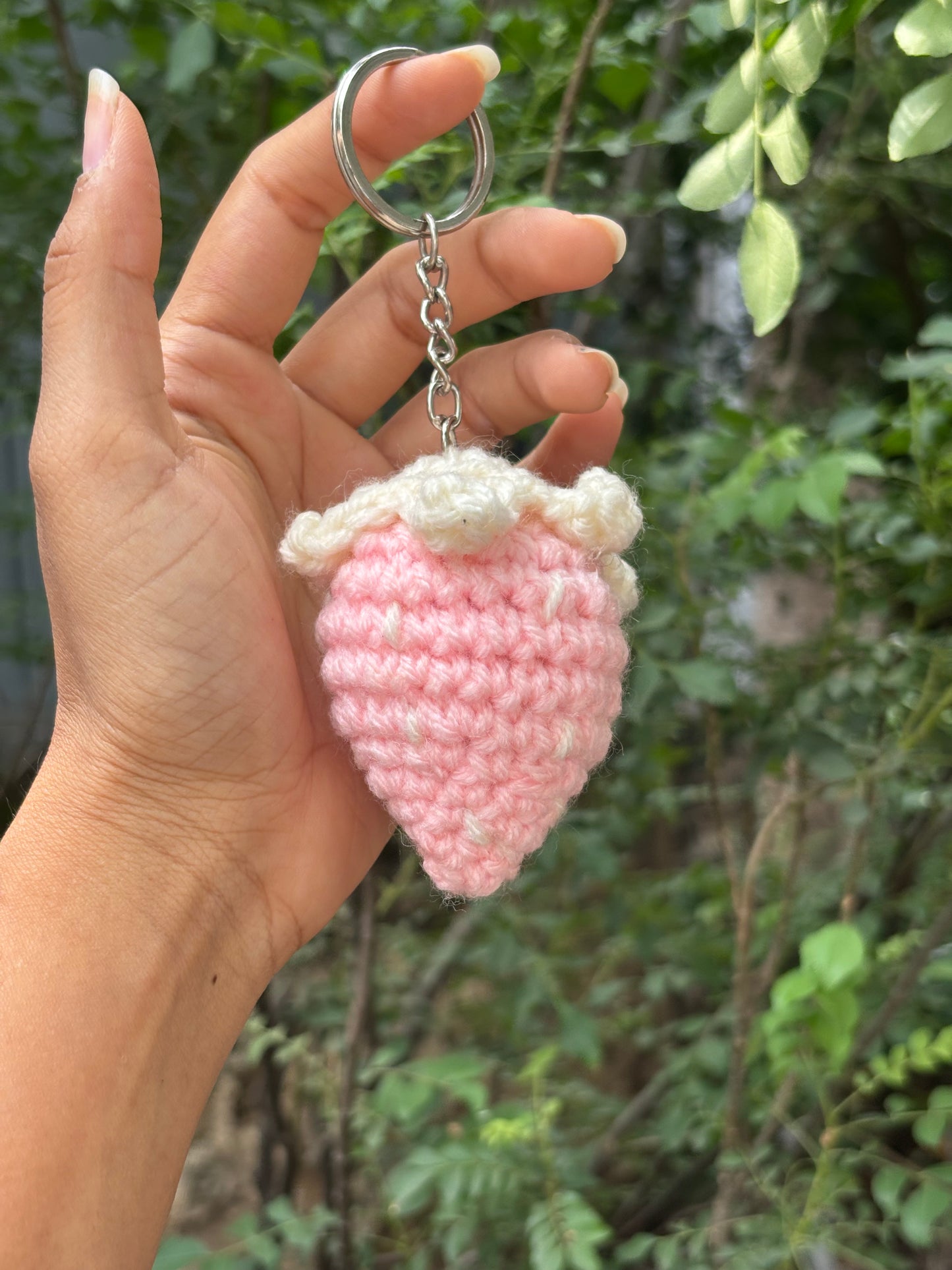 Crochet Keychain | Baby Pink Strawberry